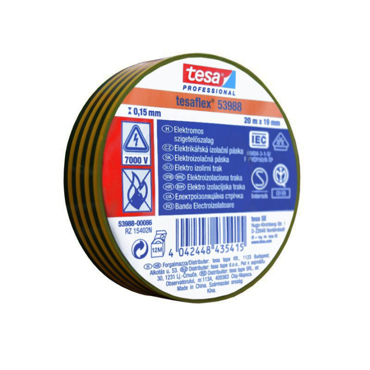 BANDA IZOLATOARE TESAFLEX 20M GALBEN/VERDE 10BUC
