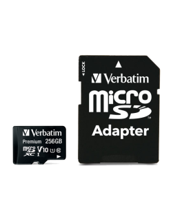 MEMORIE SD CARD VERBATIM 256GB CLASA 10 ADAPTOR INCLUS "44087" (TIMBRU VERDE 0.03 LEI)