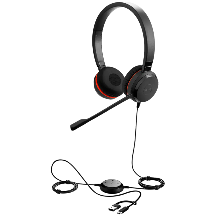 JABRA Evolve 20 SE, Stereo MS, USB C/A adapter, Leather