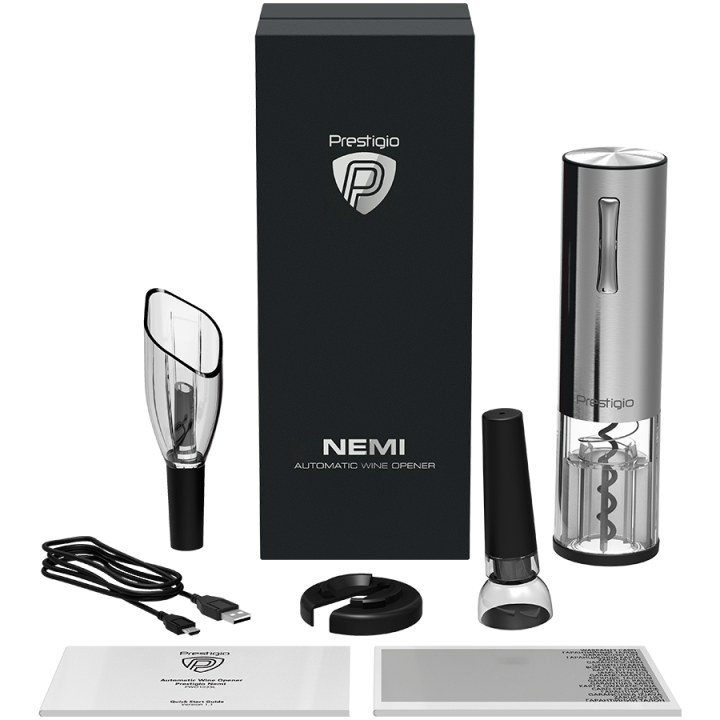 Nemi, Electric wine opener, aerator, vacuum preserver, Silver color