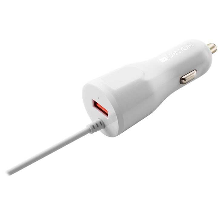 CANYON car charger C-033 2.4A/USB-A built-in Lightning White