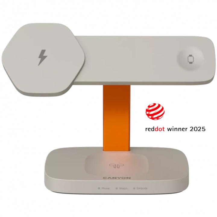 CANYON Wireless Charging Station Hexagon 310 3in1 LightGrey/Orange