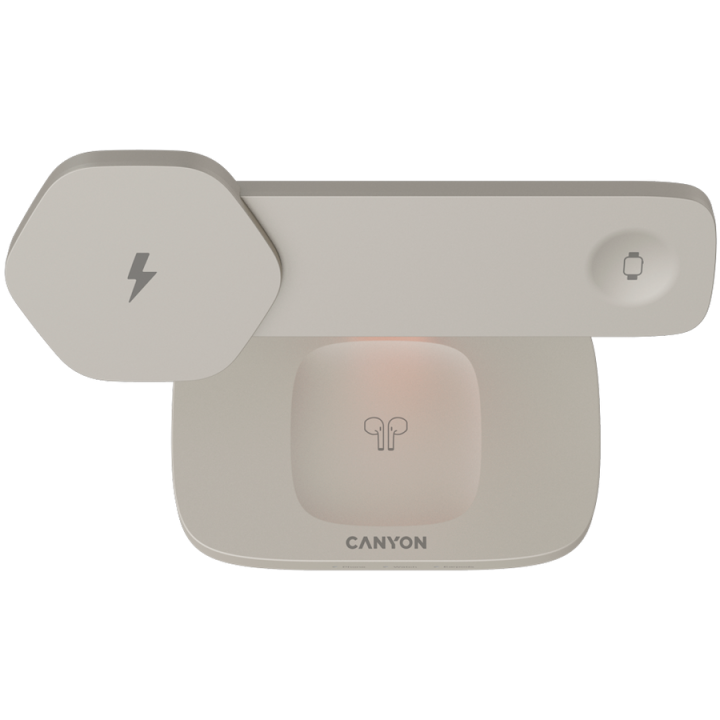 CANYON Wireless Charging Station Hexagon 310 3in1 LightGrey/Orange