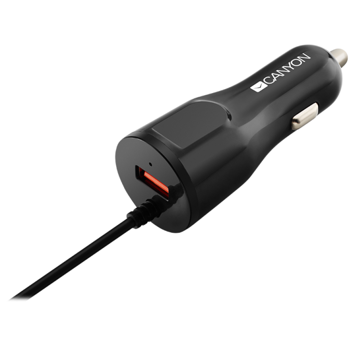 CANYON car charger C-033 2.4A/USB-A built-in Lightning Black
