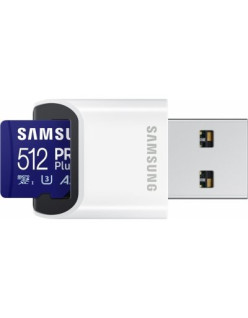 SAMSUNG PRO Plus microSD 512GB Up to 180MB/s Read and 130MB/s Write speed with Class 10 4K UHD incl. Card reader 2023 "MB-MD512S