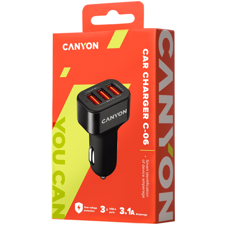 CANYON car charger C-06 3.1A/3USB-A Black