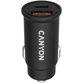 CANYON C-20B03, PD 30W/QC3.0 18W Pocket size car charger with 1-USB A+ 1-USB-C Input: DC12V-24V, Output: USBC: PD30W( 5V3A/9V3A/