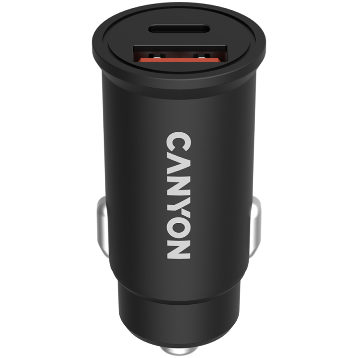CANYON C-20B03, PD 30W/QC3.0 18W Pocket size car charger with 1-USB A+ 1-USB-C Input: DC12V-24V, Output: USBC: PD30W( 5V3A/9V3A/