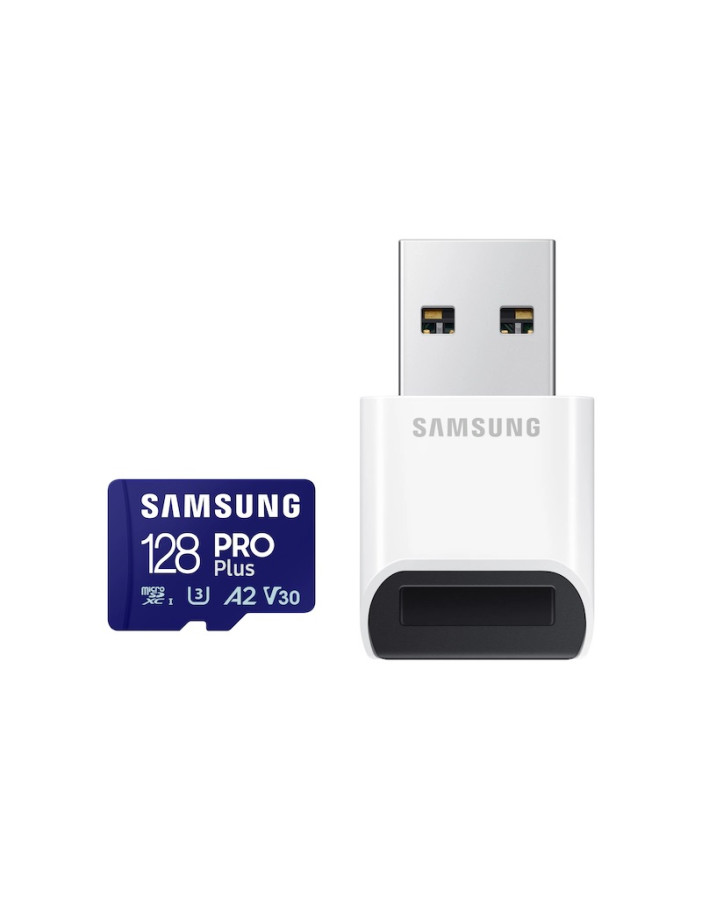 Card memorie Samsung microSD PRO Plus MB-MD128SB/WW 128GB + reader "MB-MD128SB/WW" (timbru verde 0.03 lei)