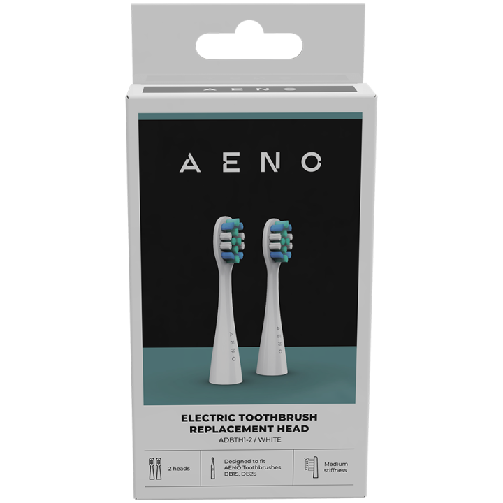 AENO Replacement toothbrush heads, White, Dupont bristles, 2pcs in set (for ADB0001S/ADB0002S)