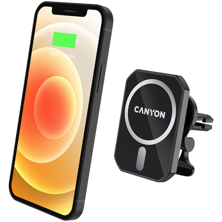 CANYON CH-15, Magnetic car holder and wireless charger, C-15-01, 15W，Input: USB-C: 5V/2A, 9V/3AOutput: 5W, 7.5W, 10W, 15W83*60*8