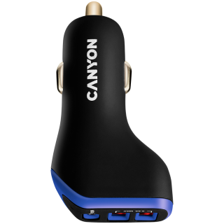 CANYON C-08, Universal 3xUSB car adapter, Input 12V-24V, Output DC USB-A 5V/2.4A(Max) + Type-C PD 18W, with Smart IC, Black+Purp