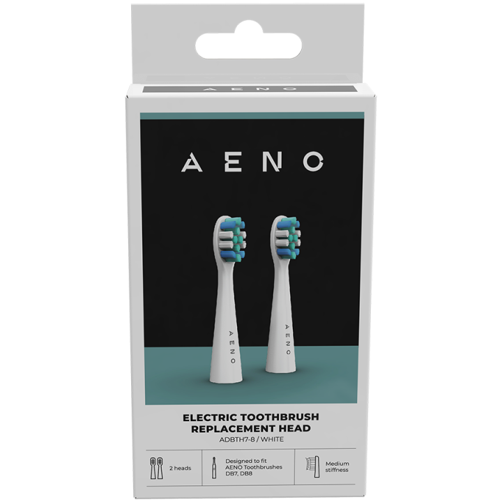 AENO Replacement toothbrush heads, White, Dupont bristles, 2pcs in set (for ADB0007/ADB0008)