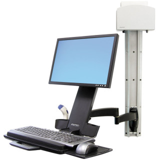 Wall Mount Combo Arm: Holds monitor, bar code scanner, keyboard tray, wrist rest, mouse24" screen size: Mounts monitors up to 24