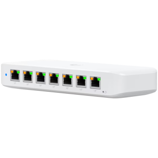 Ubiquiti USW-Ultra Layer 2, 8-port GbE PoE switch with versatile mounting options: 7x GbE PoE+ output ports, 1 xGbE PoE++ input 