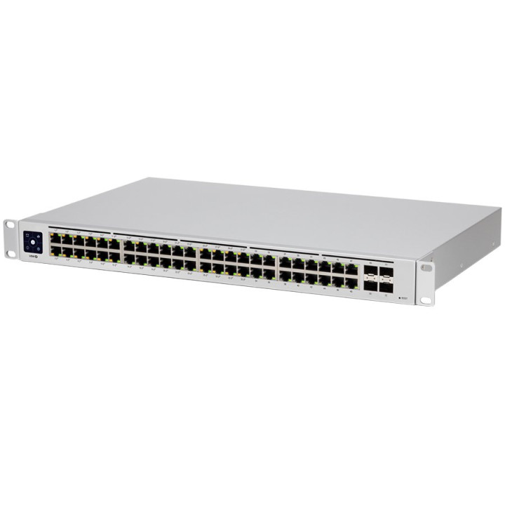 Ubiquiti USW-48-PoE, Layer 2 PoE switch, 32 x GbE PoE+, 16 x GbE ports, 4 x 1G SFP ports, 195W total PoE Power, Fanless, silent 