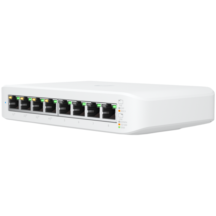 UBIQUITI Lite 8 PoE (4) GbE PoE+, (4) GbE ports 52W total PoE availability Wall mountable.