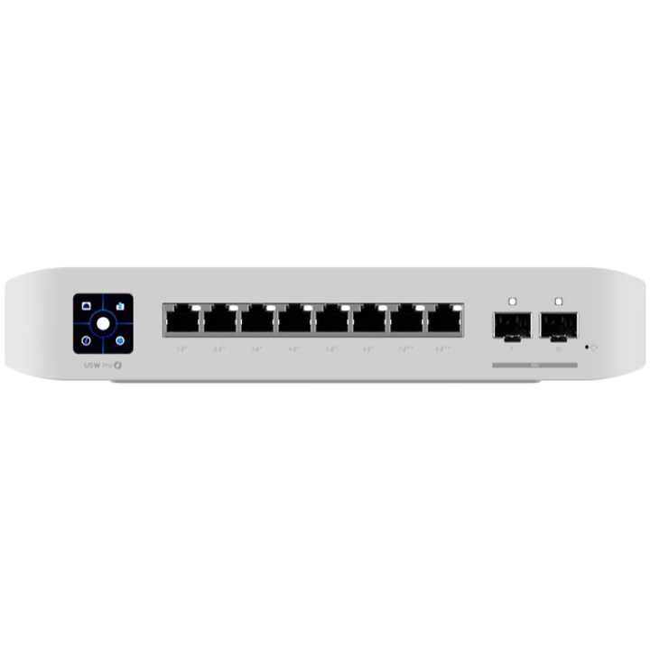 Ubiquiti USW-Pro-8-PoE-EU An 8-port, Layer 3 switch with PoE+ and PoE++ output. Can power devices with up to 120W, with a power 