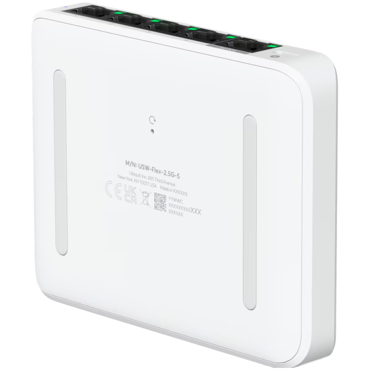Ubiquiti 5-port 2.5G switch that can be powered with PoE or a USB-C adapter 4x 2.5 GbE ports, 2.5 GbE PoE input port for power