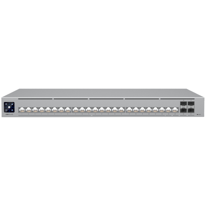 Ubiquiti Layer 3 Etherlighting USW-PRO-HD-24-POE-EU (22) 2.5 GbE, (2) 10 GbE PoE++ ports, (4) 10G SFP+ ports, DC power backup re