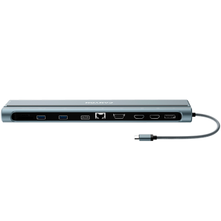CANYON DS-90, 14 in 1 hub, with Type C female *2,Type C male *1:max 10Gbps,USBA*3:max 10Gbps,DP*1，VGA*1,SD card slot*1,TF card s