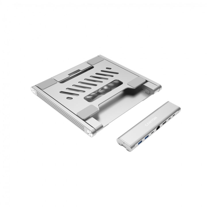 Canyon Laptop stands with hub, TYPE C F to HDMI2.0+2USB3.0+USBC3.0+RJ45+PD, TYEP C TO C cable 1m white with Emarker: HUSB332A, M