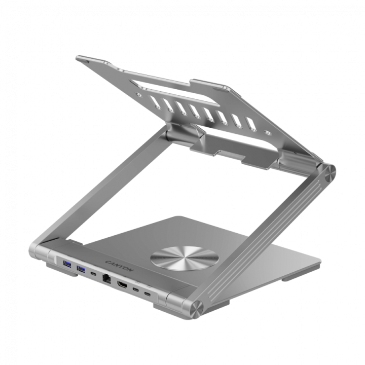 Canyon Laptop stands with hub, TYPE C F to HDMI2.0+2USB3.0+USBC3.0+RJ45+PD, TYEP C TO C cable 1m white with Emarker: HUSB332A, M