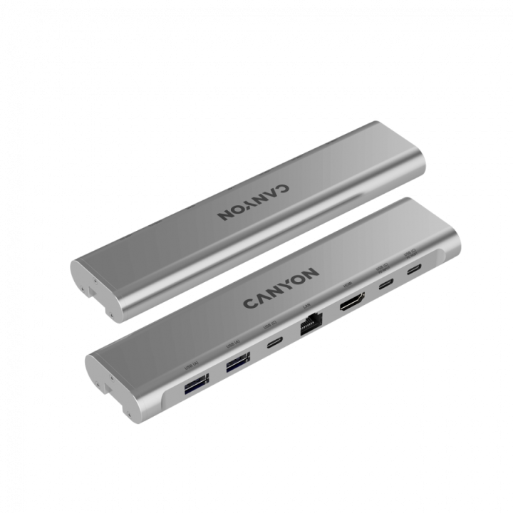 Canyon Laptop stands with hub, TYPE C F to HDMI2.0+2USB3.0+USBC3.0+RJ45+PD, TYEP C TO C cable 1m white with Emarker: HUSB332A, M