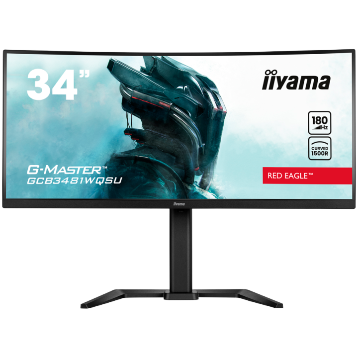 IIYAMA Monitor GCB3481WQSU-B1 Gaming 34" VA Curved 3440 x 1440 @180Hz 21:9 420 cd/m² 4000:1 0.4ms 2xHDMI USB Hub height, tilt