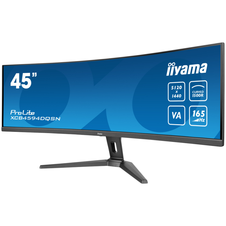 IIYAMA Monitor LED XCB4594DQSN-B1 45’’ Dual QHD VA panel with KVM switch, USB-C 90W dock and RJ45 5120 x 1440 @165Hz 32:9 450 cd