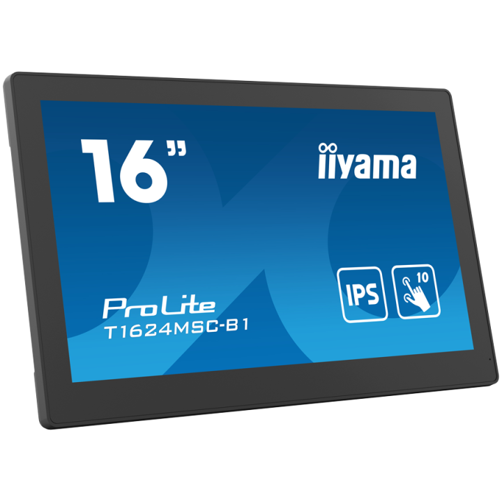 IIYAMA Monitor LED T1624MSC-B1 15.6” Full HD PCAP 10pt touchscreen monitor with IPS panel technology, integrated media player an
