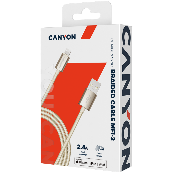 CANYON cable MFI-3 Lightning 12W 1m Gold