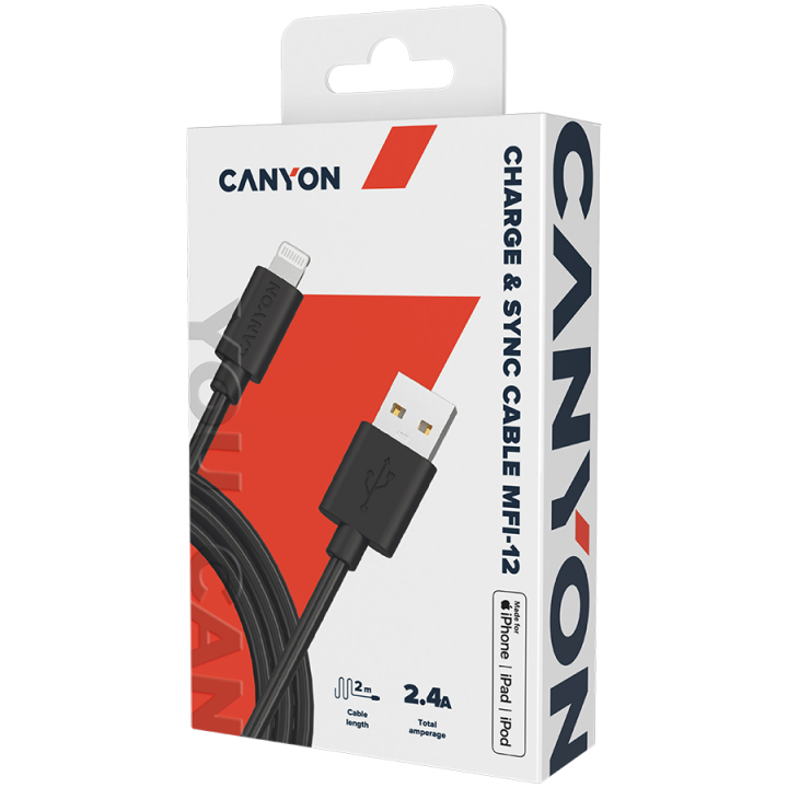CANYON cable MFI-12 USB-A to Lightning 2m Black