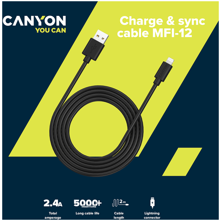 CANYON cable MFI-12 USB-A to Lightning 2m White