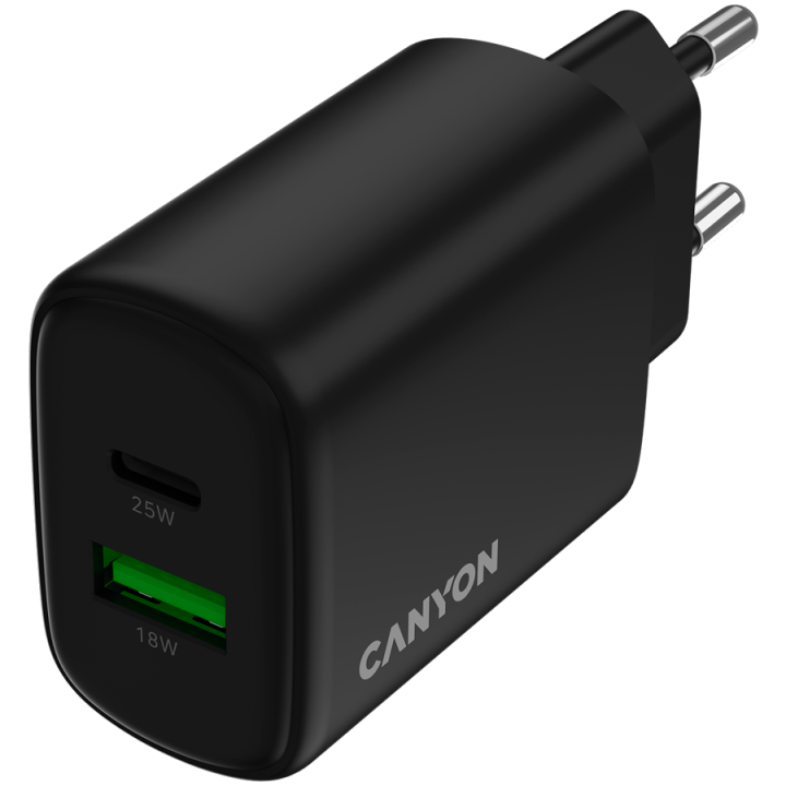 CANYON charger OnCharge 250 25W 1xPD 1xQC EU Black