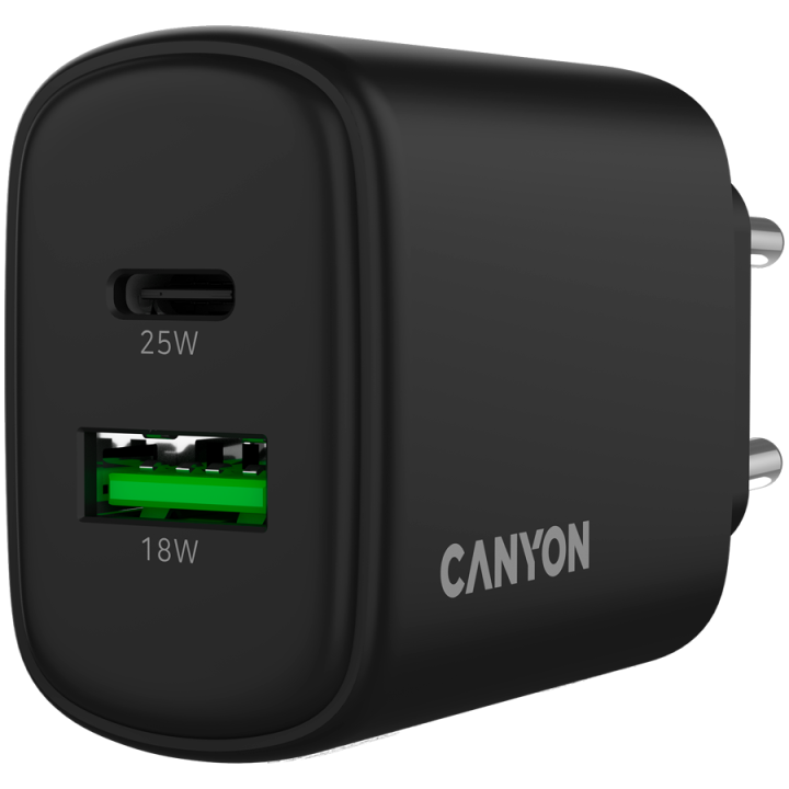 CANYON charger OnCharge 250 25W 1xPD 1xQC EU Black