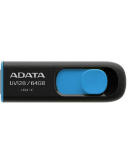 MEMORIE USB 3.2 ADATA 64 GB, retractabila, carcasa plastic, negru / albastru, "AUV128-64G-RBE" (timbru verde 0.03 lei)