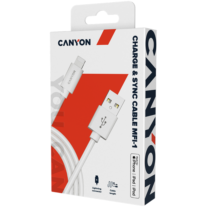 CANYON cable MFI-1 Lightning 12W 1m White