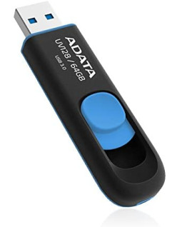 MEMORIE USB 3.2 ADATA 64 GB, retractabila, carcasa plastic, negru / albastru, "AUV128-64G-RBE" (timbru verde 0.03 lei)