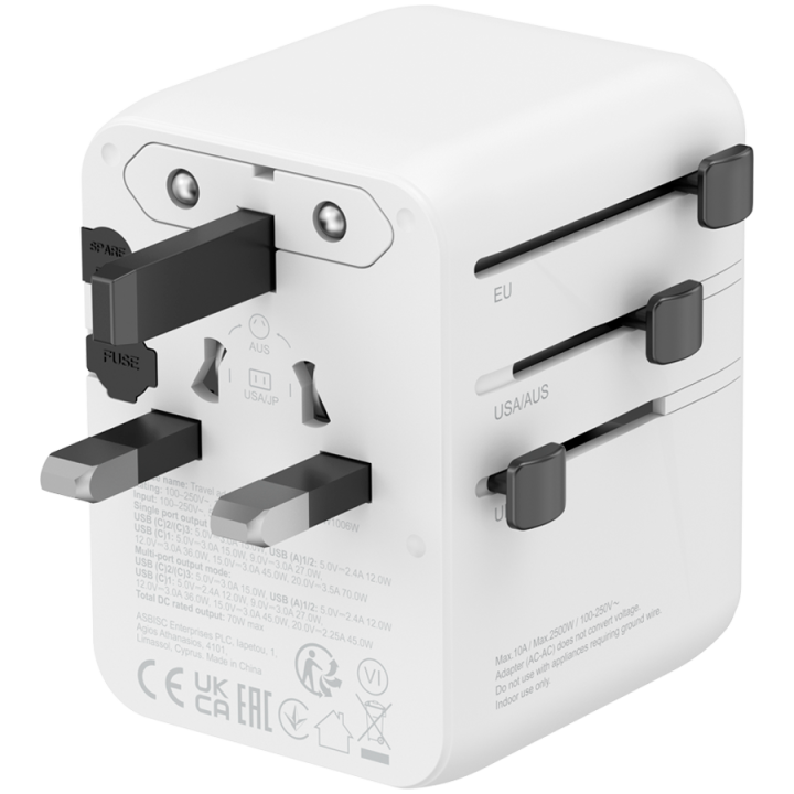 CANYON Travel Adapter OnTour 70 EU/UK/US/AUS 70W White
