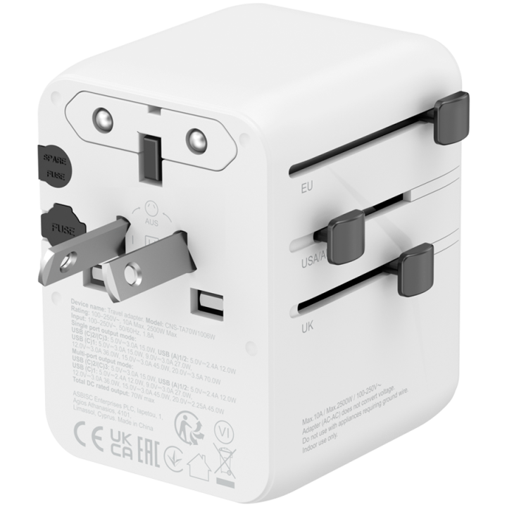 CANYON Travel Adapter OnTour 70 EU/UK/US/AUS 70W White