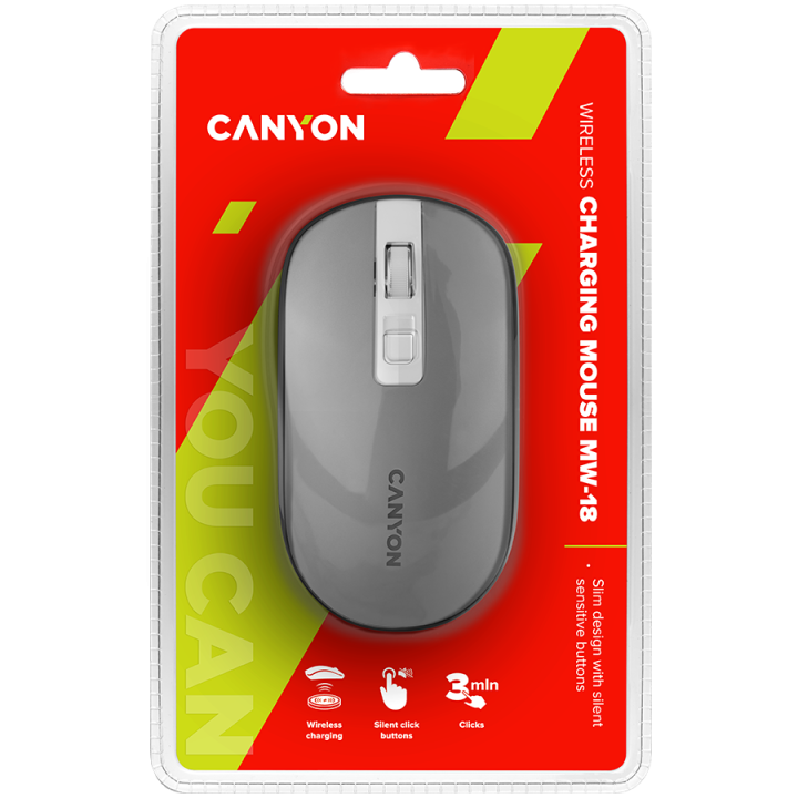 CANYON MW-18, 2.4GHz Wireless Rechargeable Mouse with Pixart sensor, 4keys, Silent switch for right/left keys,Add NTC DPI: 800/1
