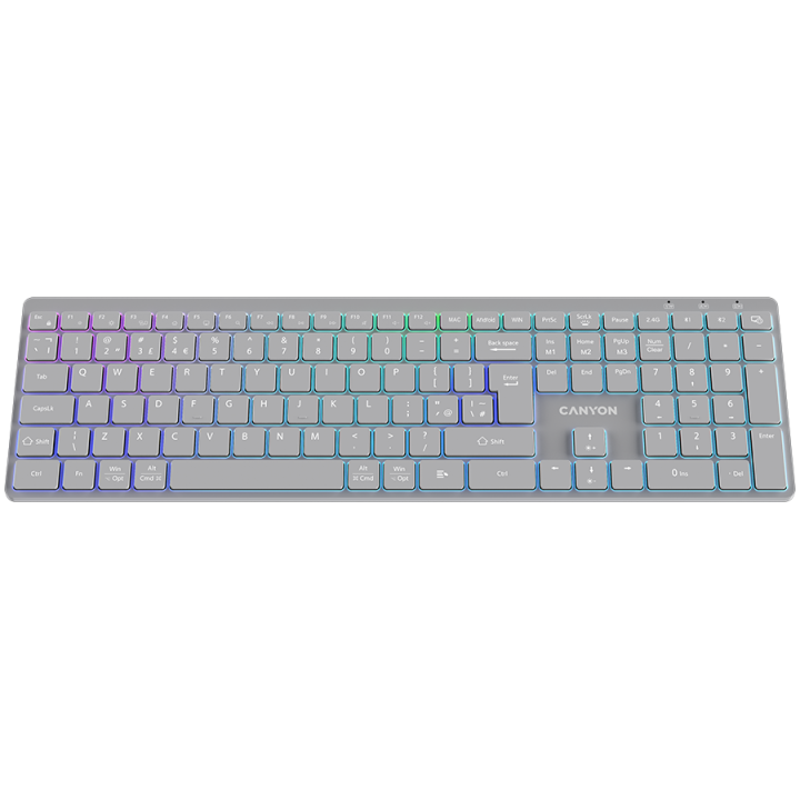CANYON keyboard HKB-W11 UK/US RGB Dual Mode Wireless Grey