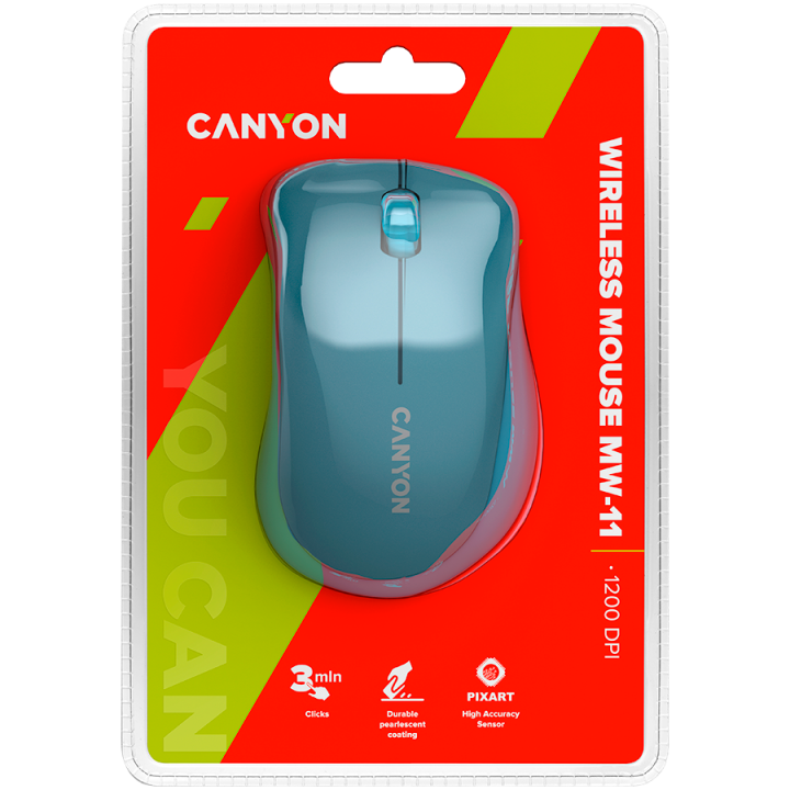CANYON MW-11, 2.4 GHz Wireless mouse ,with 3 buttons, DPI 1200, Battery:AAA*2pcs ,Blue67*109*38mm 0.063kg