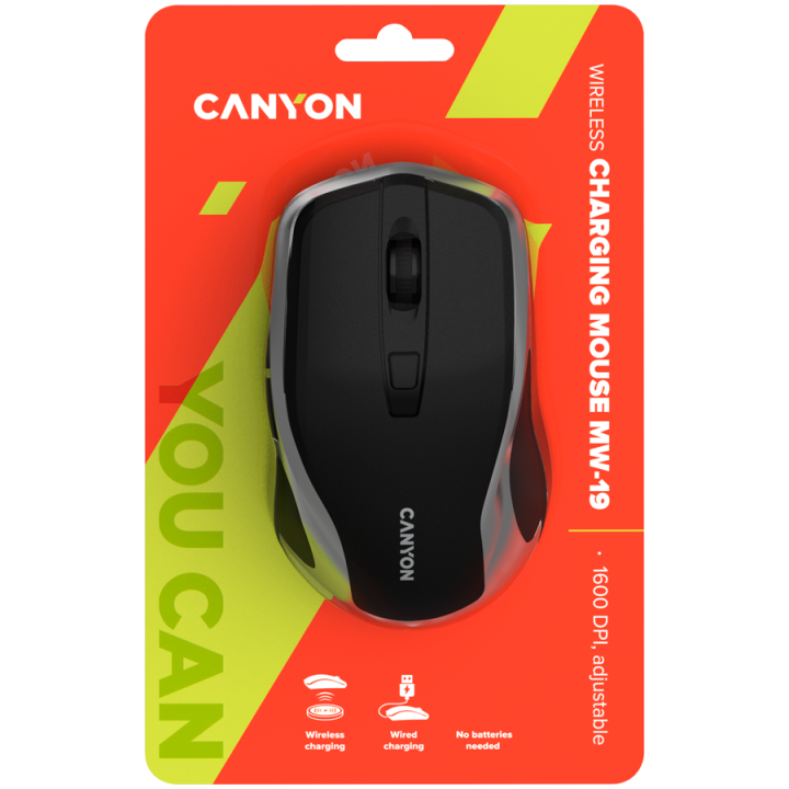 CANYON MW-19, 2.4GHz Wireless Rechargeable Mouse with Pixart sensor, 6keys, Silent switch for right/left keys,Add NTCDPI: 800/12