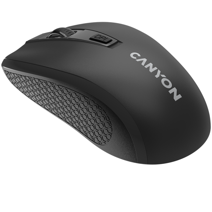 CANYON MW-7, 2.4Ghz wireless mouse, 6 buttons, DPI 800/1200/1600, with 1 AA battery ,size 110*60*37mm,58g,black