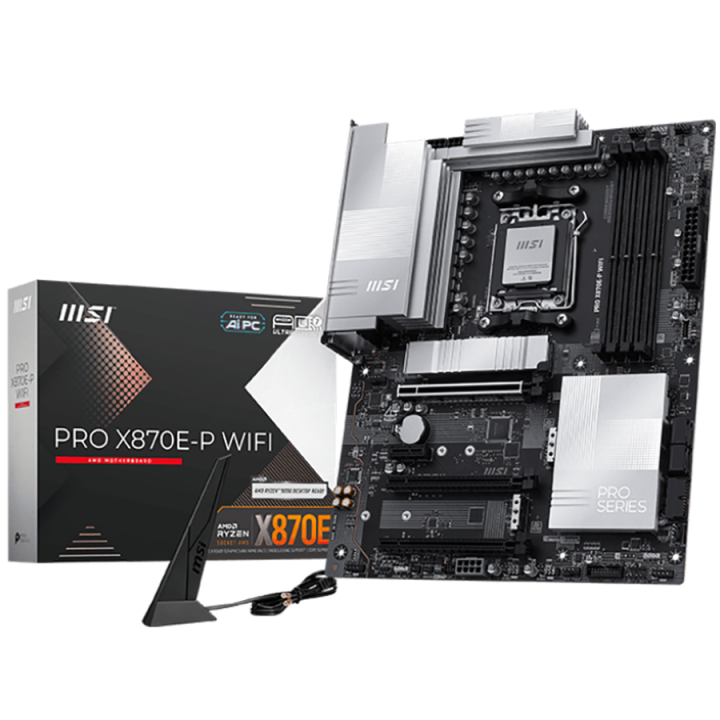 MSI PRO X870E-P WIFI, ATX, Socket AM5, 4x DDR5 Dual Channel DDR5 up to 8200(OC)MHz, 3x PCIe x16 slot, 3x M.2 slot, 4x USB 2.0, 2