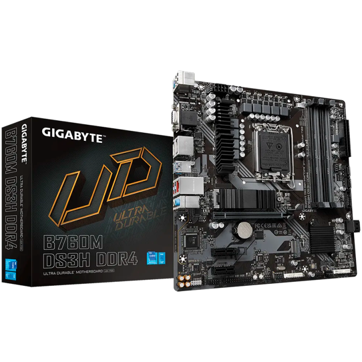 GIGABYTE Mainboard Desktop B760M DS3H DDR4 (LGA1700, 4x DDR4, 1xD-Sub, 1xHDMI, 2xDP, 2.5GLAN, 1x PCI Express x16 4.0, 2x PCI Exp