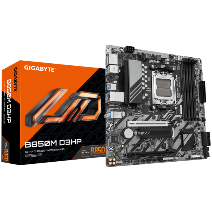 GIGABYTE Mainboard Desktop B850M D3HP (AM5, 4xDDR5, 2xDP, 1xHDMI, GLAN, 1x PCIe x16 5.0, 1xPCIe x16 supporting PCIe 3.0 x4, 2xM.