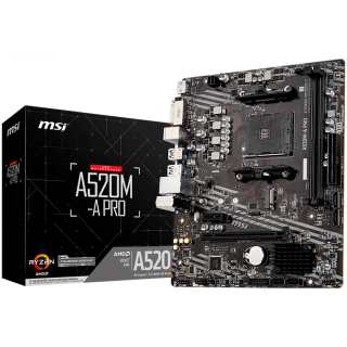 MSI Main Board Desktop A520M (AM4, 2xDDR4, 1xPCI-Ex16, 1xPCI-Ex1, M.2, 4xSATA3, 6xUSB3.2 Gen1, 6xUSB2.0, HD Audio, DVI-D, HDMI, 